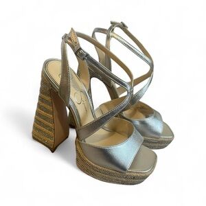 Jessica Simpson Metallic Silver Strappy Heels